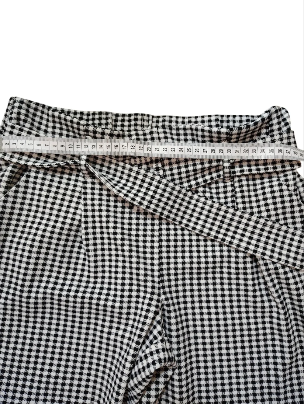 High-Rise Gingham Tie-Waist Pants - Black & White - Size Medium - Picture 2 of 5
